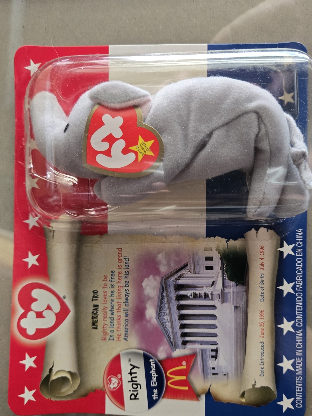 McDonald's Red & Blue Patriotic Ty Plush Collection Cardback